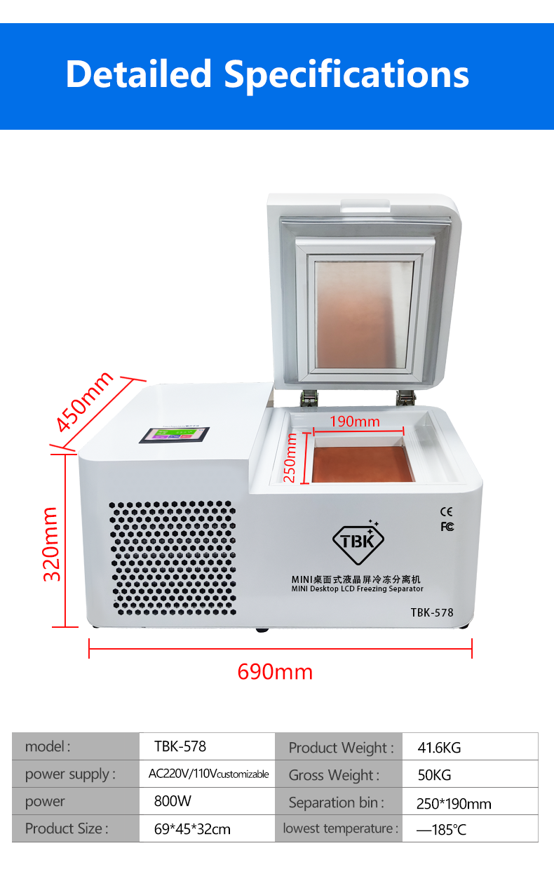 TBK 578 Mini desktop LCD freezing Separator Separating machine 800W For Samsung iPhone Tablet Screen Repair Refurbishment
