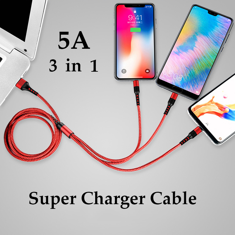 5A Super Charge 3 in 1 Cable (10pcs) - 120cm